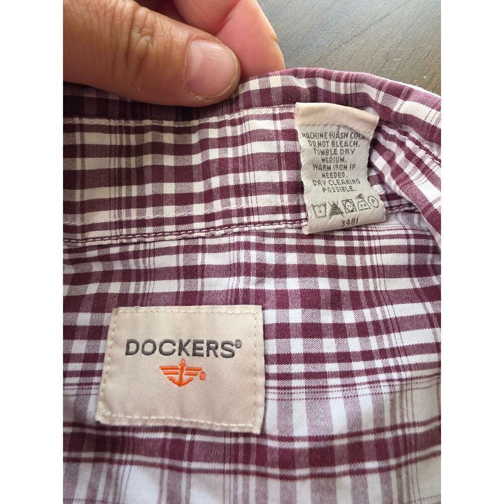 Mens‎ Dockers Short Sleeve Plaid Button-Up Shirt Maroon & White Size M - Picture 7 of 16